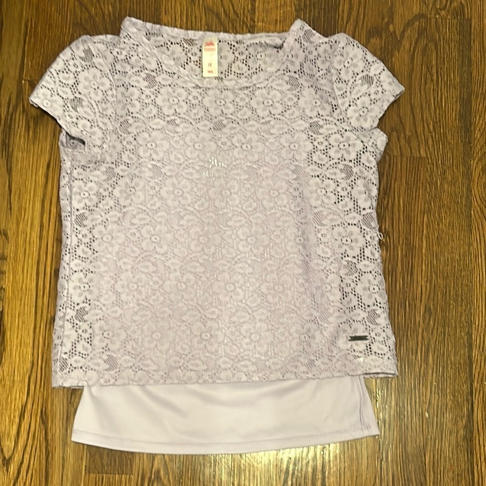 Justice Girls Purple Flower Lace Cover Up Over Purple Tank, Size 12